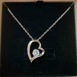 Silver Heart & Gemstone Pendant Necklace w/ 16” Chain & Chain Extenders